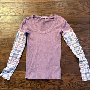We the Free size Large pink Long Sleeve Top with blue & white Tie-Dye Sleeves